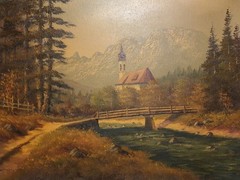 Original Oil Painting Landscape Village Church Signed 49x59cm Oil On Canvas Picture