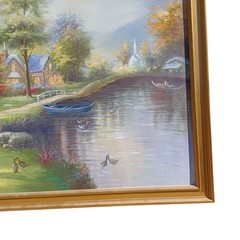 Cottage On The Lake Original Oil Painting Framed 38.5x27in C Jaffey?