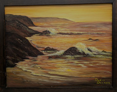 Vintage Seascape Painting Coastal Sunset Rocky Cliffs Framed Signed Original