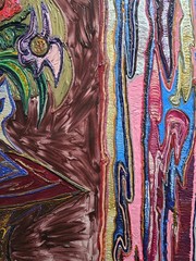 Painting By Cuban American Artist Jose Acosta. „Red Table“ 43 3/4″ X 31 1/2″