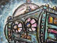 JASPER, THE ROBOT 8×8 wood retro NEW mech oil painting original signed CROWELL