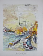Vintage Kamil Kubik (Czech, 1930-2011) ‚Paris‘ Watercolor Cityscape Painting
