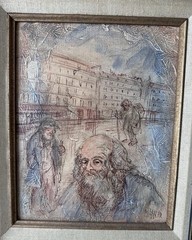 Vtg 70’s Jeanmarie Gallery NY Bearded Men City Scene Painting Milan Italy Framed