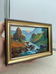 Summer nature Oil painting Original art Waterfall 6 x 4 inches