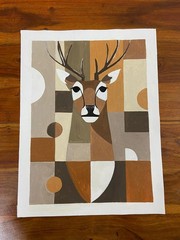 Original Art Geometric Stag Deer Painting Modern Abstract Wall Art Decor 12×16
