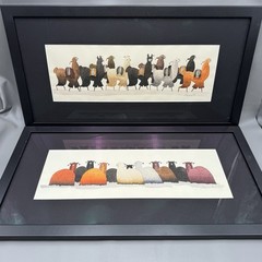 Pair Signed Peruvian Alpaca Llama Watercolors Folk Art Framed Andean Animals