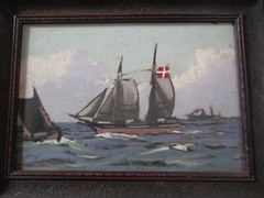 ANTIQUE NAUTICAL OIL PAINTING SMALL GEM IMPRESSIONIST LANDSCAPE SEASCAPE SHIPS