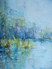 YUNI CHO, CONTEMPORARY ART, MODERN IMPRESSIONIST MARSH LANDSCAPE OIL CANVAS