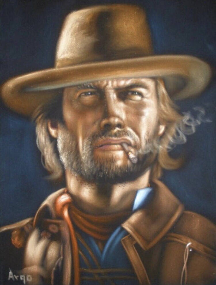 Clint Eastwood badass cowboy legend black velvet oil painting Wall Art