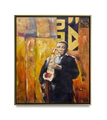 NY Art-Original Oil Painting of a Musician on Canvas 20×24 Framed