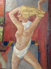 MID CENTURY PAINTING NUDE WOMAN WOMEN FEMALE MODEL VINTAGE EXPRESSIONIST LARGE
