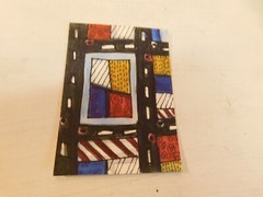 City Streets- Casein Aceo Painting 2.5×3.5″ by Julie Miscera