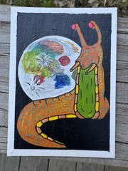 ACEO Original Actually Handmade Acrylic Cute Snail Planet Space Trading Art Card