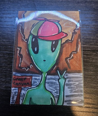 ACEO ATC Alien UFO Vacation Silly Multimedia Art Card