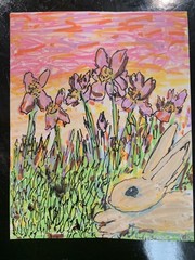 Original Artwork Bunny Flowers Cute Spring Rabbit ACEO Handmade Signed By Artist