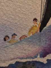 Watercolor Painting Boat Racing Sailboats People Vibrant Modern Artist Signed