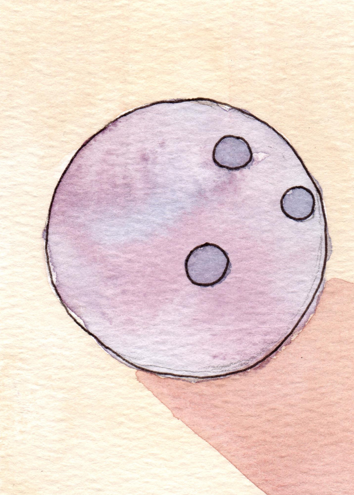 ACEO Watercolor Art Card – Bowling Ball – Sports – Orange Purple 2.5×3.5