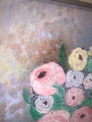 VTG ‘96 Still Life Flowers Ranunculus Roses Blue Vase Canvas Modern 18”x 25.75”