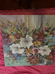 Colorful , Large , Green , Purple , Flowers, Artsy, Great condition, beautiful