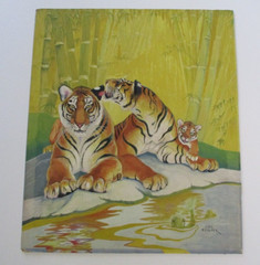 JOEL STOLPER 1930’S PAINTING ANTIQUE ILLUSTRATION ART DECO RARE TIGER CAT WILD