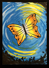 ACEO Original, Abstract Butterfly water ripple, Mini Art Painting, by Annibbie