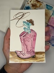 Original Small Watercolor 6″ x 4″ Balloon dog In A Boot – Howdy Series