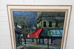 Large Original Mario Benedetti „Cafe Roma“ Oil Painting, c. 1970s Landscape