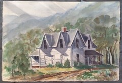 Bernard Hess/Original Watercolor Painting/Signed/1966/House In Woods/Folk Art