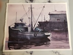 original painting 30 x 40 cm 27ChO Art Watercolor Landscape Port Boat