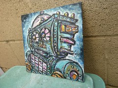 JASPER, THE ROBOT 8×8 wood retro NEW mech oil painting original signed CROWELL