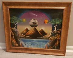 2004 Ricardo Ponce Framed Original Art Acrylic Surreal Pyramids Planets Space