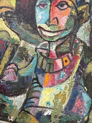 MID CENTURY PAINTING VINTAGE MODERNIST CUBIST CUBISM PORTRAIT BIRD PARROT MAN