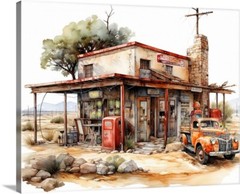 Vintage Old Gas Station Arizona Desert 1930s Last Stop Canvas Wrap Wall Art