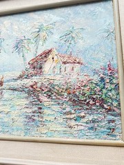 Vintage Marie Charlot Oil Painting France Impasto Beach Landscape 16×14 W/ Frame