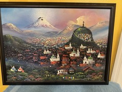 Gonzalo Endara Crow STYLE Painting~Surrealist Mountainside Town~By Perez 22×30