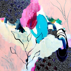 Original Abstract 10×10 Botanical Modern Painting Colorful Wall Art Living Room