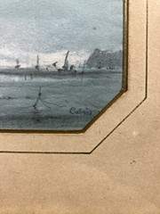 Mixed Composition Marine Landscape Boats Official Navy Painter? Signed