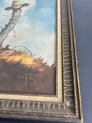 WILLIAM T. ZIVIC (1930-) „Rest in Peace“ OIL ON BOARD~1969 Boot Post Cowboy Hat