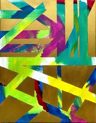 Original Minimalist 11×14 Signed Acrylic Canvas Art Vivid Gold Wall Decor