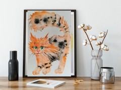 Original Ginger tabby cat art Watercolor painting,pet lover gift,orange Cat