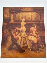 ANTIQUE PORTRAIT PAINTING SCULPTOR STUDIO WOMAN FEMALE MODEL ALAN H WOODS LISTED