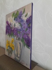 bouquet of lilacs original oil painting, dandelions oil painting, flowers art