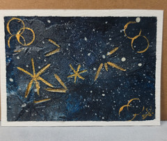 Original Abstract Miniature ACEO Painting Outer Space Stars Signed 0020 Unframed