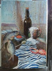 Stilllife Irish angler Original oil painting 3D ART impasto Irish Celtic Symbol