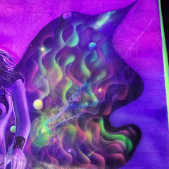 Purple cyborg pinup woman art trippy dreamworld space bikini uv glow goth portal