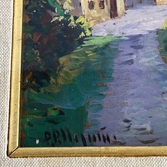 Stradina di Campagna Country Road Miniature Framed Italian Oil On Board Signed