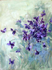 STILL LIFE SALE California Oil EDITH WHITE ‚Field of Violets‘, 12″ x 9″
