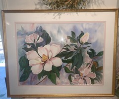 Original Vintage K Dore Magnolia Flowers Watercolor Framed Signed 37”x29.5”
