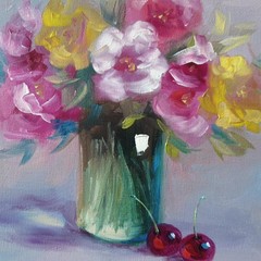 Colorful Floral Bouquet Original Oil Painting Impressionist Still Life Wall Art
