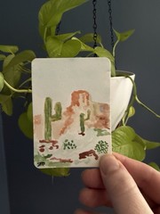 ACEO By PhDesigns Signed Original Watercolor Desert Cactus Series 3.5×2.5″